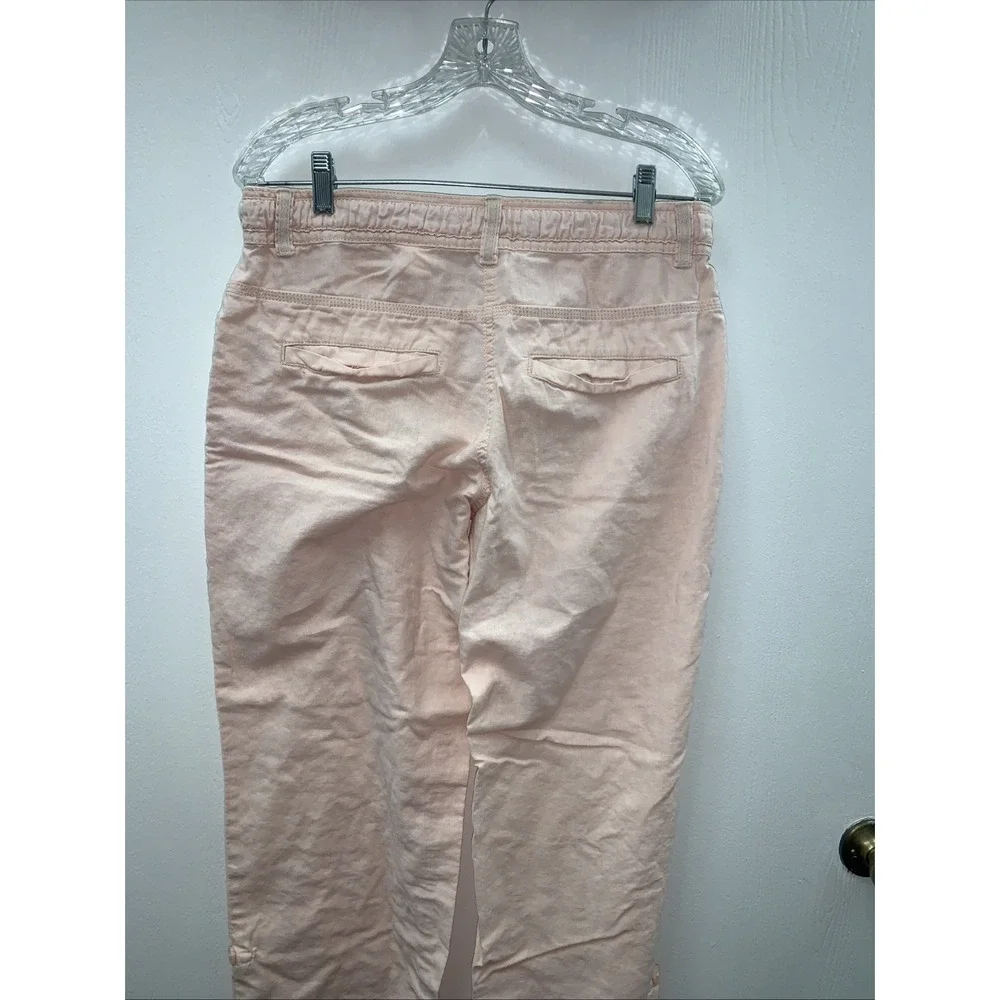 H&M Womens Linen Wide-Leg Pants Size 10 Lt Pink Pockets Cinched Tie Casual Beach
